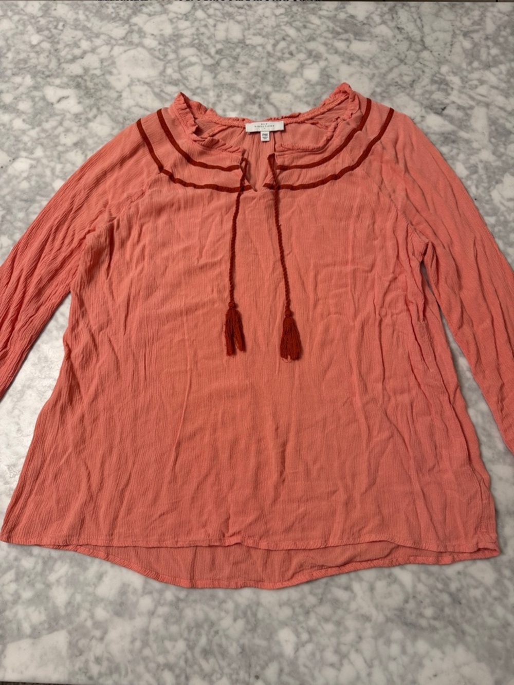 crown & ivy Coral Peasant Tunic with Rust Tassels